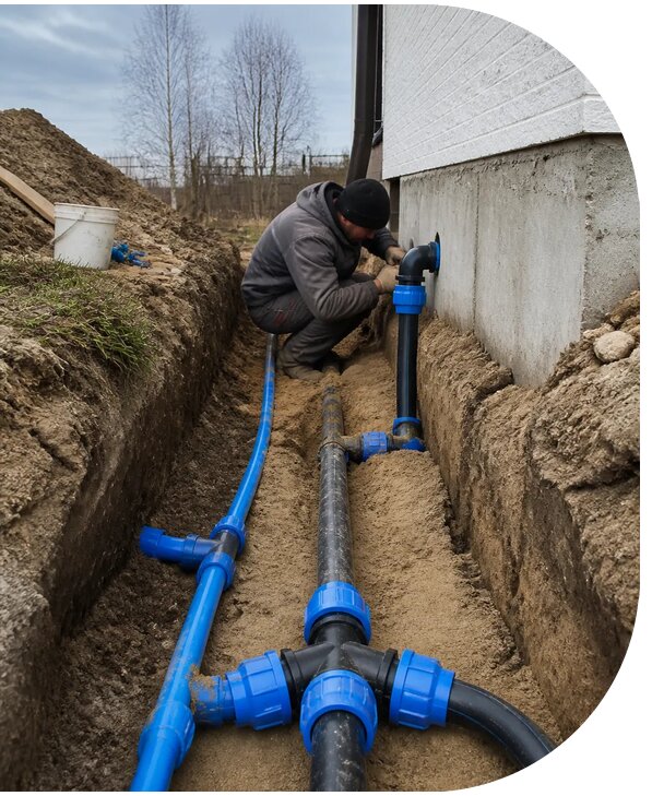 Монтаж наружного водопровода на участке под ключ в Курчатове